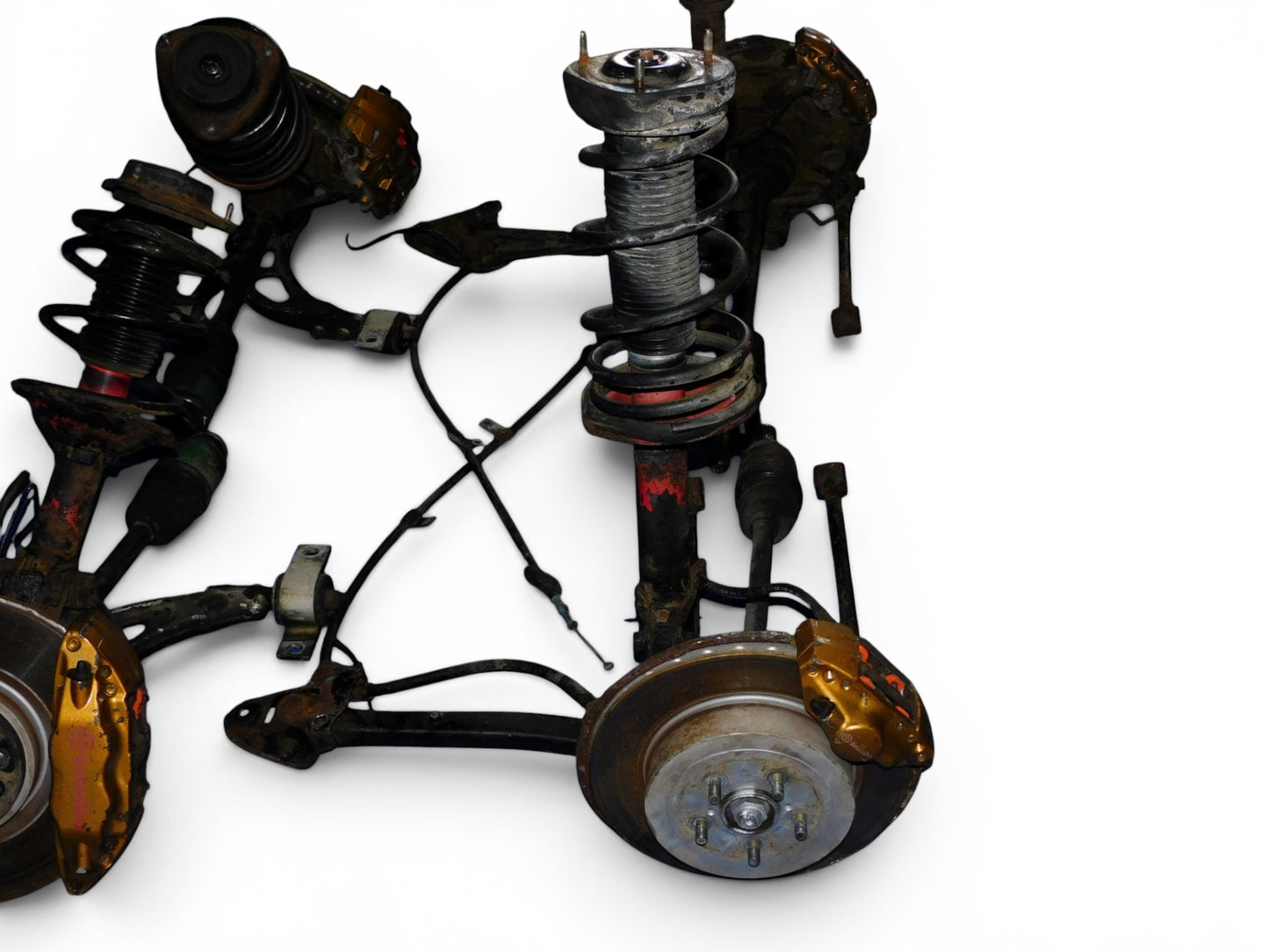 JDM Subaru WRX STI V7 OEM 5-Lug Brembo Front + Rear Brake Kit Set Calipers #2